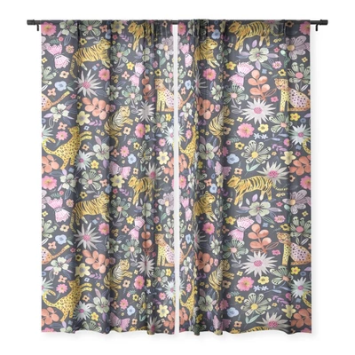 Ninola Design Spring Tigers Jungle Black Single Panel Sheer Window Curtain - Deny Designs 4 Ninola Design Spring Tigers Jungle Black Single Panel Sheer Window Curtain - Deny Designs - Image 2
