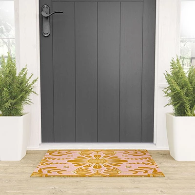 Sewzinski Boho Florals Yellow White Pink Looped Vinyl Welcome Mat - Society6 3 Sewzinski Boho Florals Yellow White Pink Looped Vinyl Welcome Mat - Society6