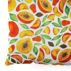 Cat Coquillette Peaches Green Leaves Square Floor Pillow - Deny Desings -Deny Designs GUEST 23d94d1d 2250 4962 9498 daf9903a915a