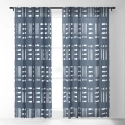 CoastL Studio Mudcloth Classic Blue Single Panel Sheer Window Curtain - Deny Designs