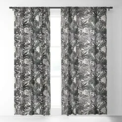 Marta Barragan Camarasa Wild Abstract Jungle On Black Single Panel Sheer Window Curtain - Deny Designs
