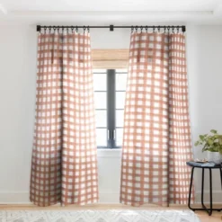 Little Arrow Design Co Watercolor Plaid Terracotta Single Panel Sheer Window Curtain - Deny Designs -Deny Designs GUEST 701ef681 72da 42ec 938a 1d88054af88f