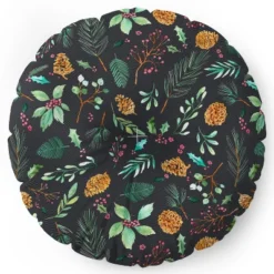 Ninola Design Christmas Botanical Charcoal Round Floor Pillow - Deny Designs