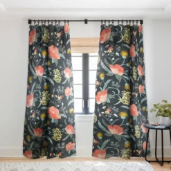 Heather Dutton Poppy Meadow Midnight Single Panel Sheer Window Curtain - Deny Designs -Deny Designs GUEST 8b757cd1 6946 43bd 8e82 acc41804098b