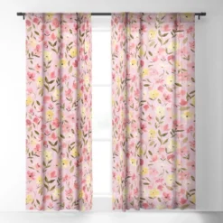 Ninola Design Fresh Flowers Pink Single Panel Sheer Window Curtain - Deny Designs