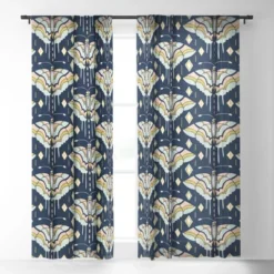 Heater Dutton La Maison Des Papillons Midnight Single Panel Sheer Window Curtain - Deny Designs