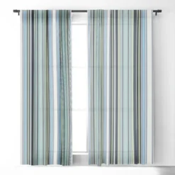 Sheila Wenzel-Ganny Lavender Mint Blue Stripes 84" X 50" Single Panel Blackout Window Curtain - Deny Designs