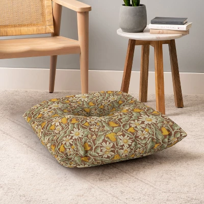 Sewzinski Retro Flowers On Brown Square Floor Pillow - Deny Desings 5 Sewzinski Retro Flowers On Brown Square Floor Pillow - Deny Desings - Image 3