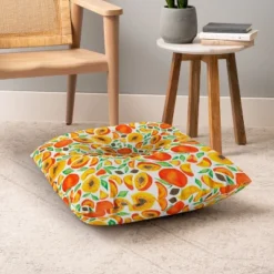 Cat Coquillette Peaches Green Leaves Square Floor Pillow - Deny Desings -Deny Designs GUEST daad3cdf c355 4cd5 9c12 5ecfb931d61e