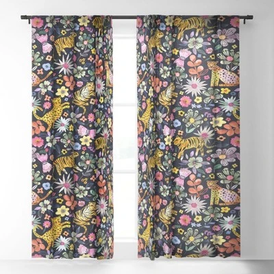 Ninola Design Spring Tigers Jungle Black Single Panel Sheer Window Curtain - Deny Designs 3 Ninola Design Spring Tigers Jungle Black Single Panel Sheer Window Curtain - Deny Designs