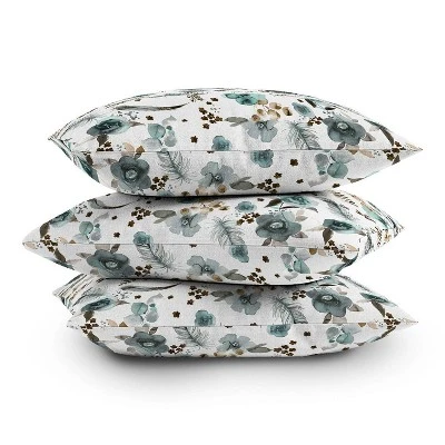 16"x16" Ninola Design Feathers And Flowers Romance Aqua Floral Square Throw Pillow Gold/Blue - Deny Designs 5 16"x16" Ninola Design Feathers And Flowers Romance Aqua Floral Square Throw Pillow Gold/Blue - Deny Designs - Image 3