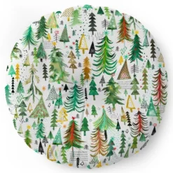 Ninola Design Colorful Christmas Trees Yuletide Round Floor Pillow - Deny Designs