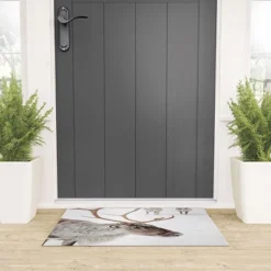 Henrike Schenk Travel Photography Reindeer With Antlers Art Print Tromso Norway Animal Snow Photo Welcome Mat - Society6