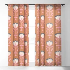 Schatzi Brown Norr Flower Orange Single Panel Sheer Window Curtain - Deny Designs