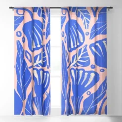 Viviana Gonzalez Abstract Floral Blue Single Panel Sheer Window Curtain - Deny Designs